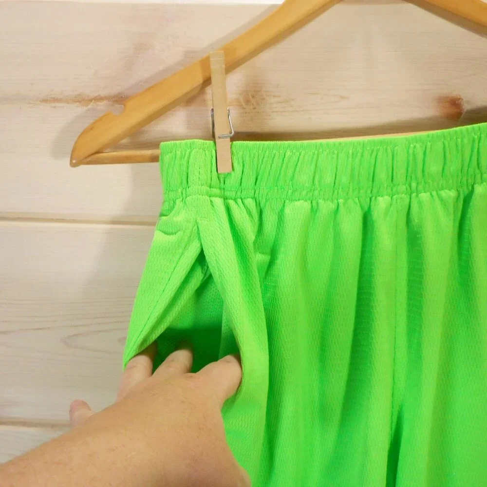 Nike Youth Size L Basketball Shorts Lime Green Mesh Pockets Athletic